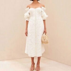 Cult Gaia Simona Cream Seersucker Linen Button Front Midi Dress Large